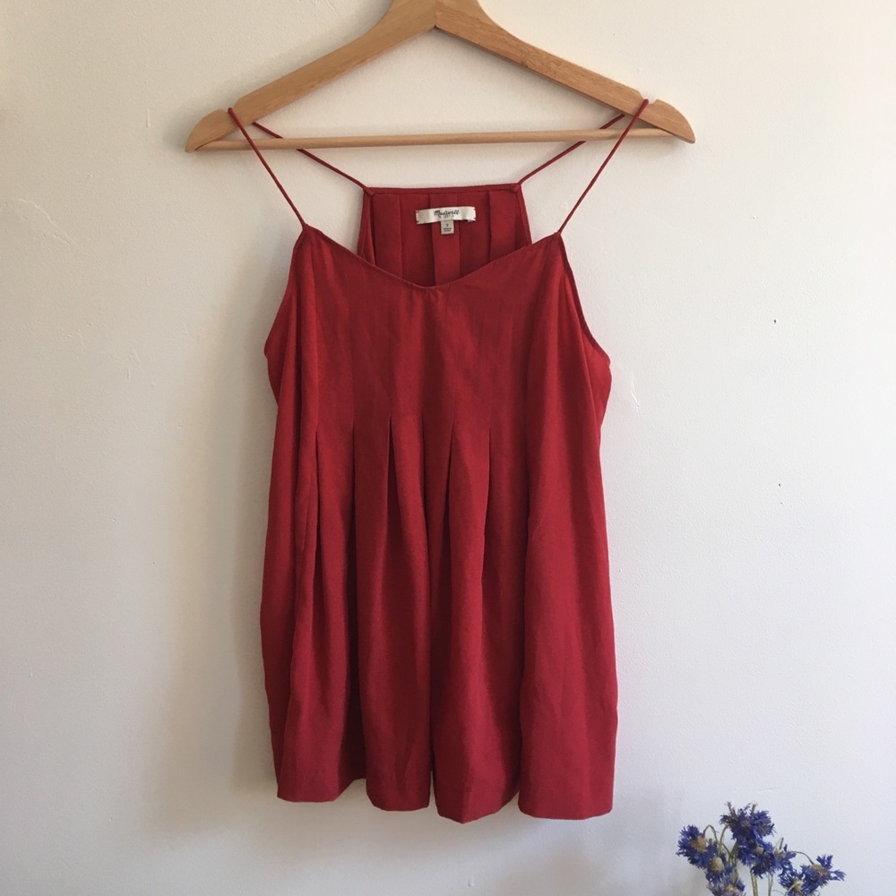 Madewell Red Pleated Spaghetti Tank small